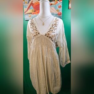 Zara Embroidered Boho Mini Dress | Cream Lace & Floral | Size Xs